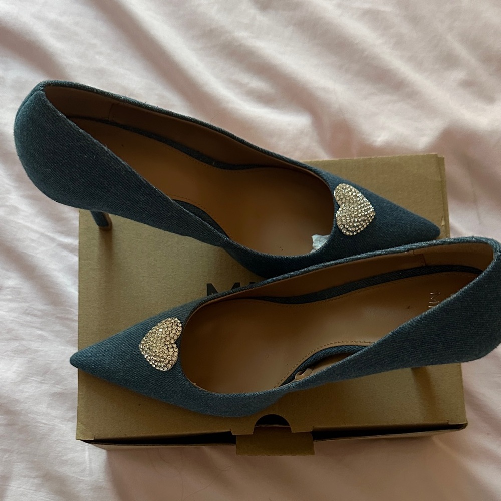 Mango Teal Heels with Rhinestone Details